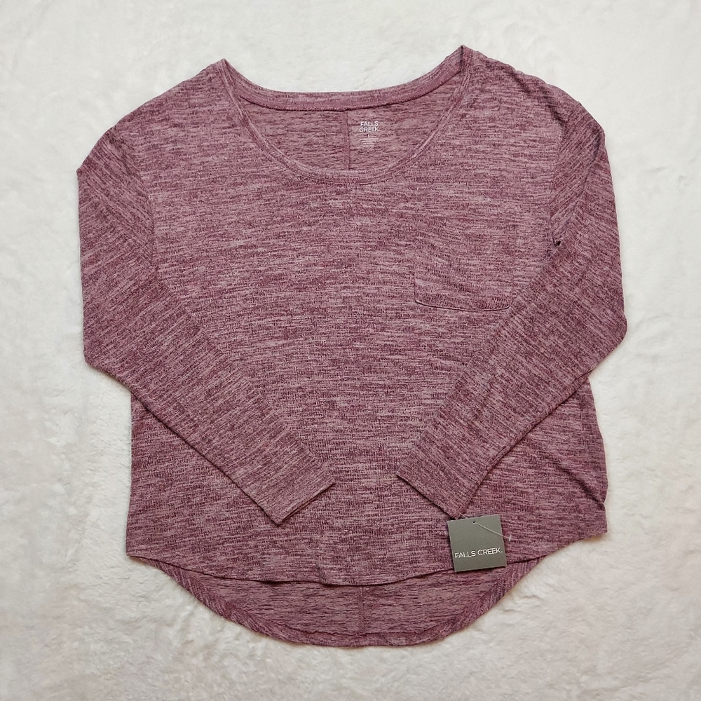 Falls Creek Berry Purple Heather Long Sleeve High Low Pullover Tunic Top Size L